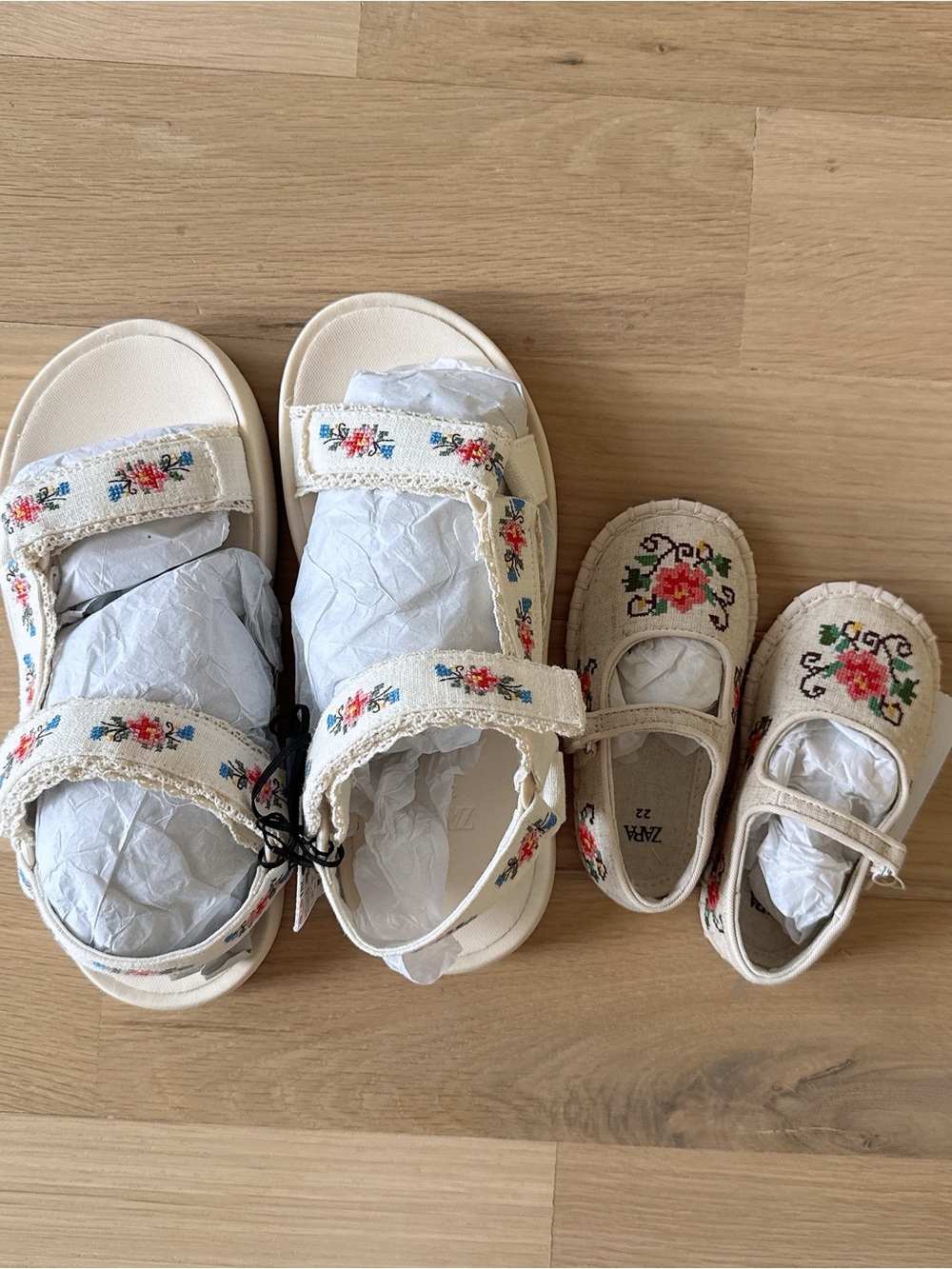 NWT Zara Mommy & Me Cross-Stitch Embroidery Floral Shoes Set